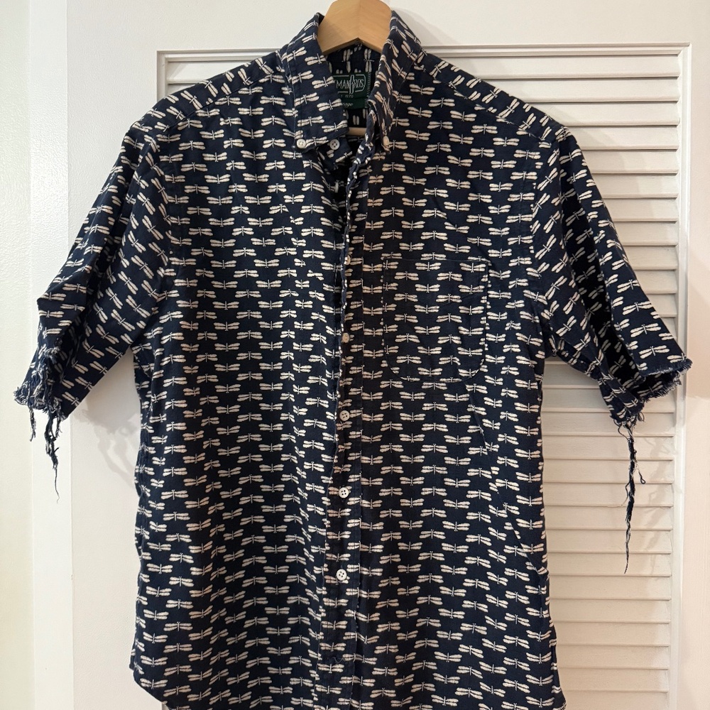 Gitman Bros. Vintage Firefly Print Shirt – Men’s Large – Frayed Sleeves – Limite